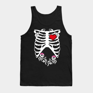 Spooky Skeleton Costume Pregnant Mommy of Twin Girls Tank Top